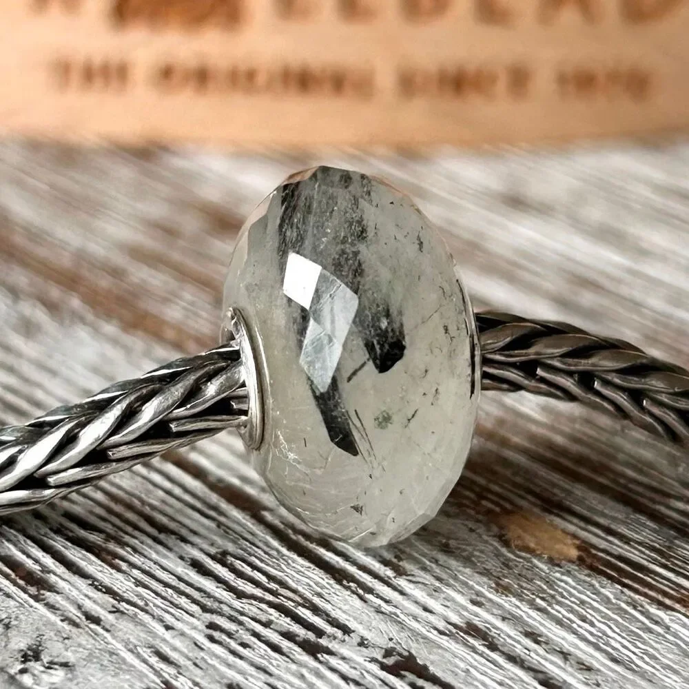 TROLLBEADS Tourmalinated Quartz Gemstone Facet RARE 2010 LAA 925 Black Rutilated